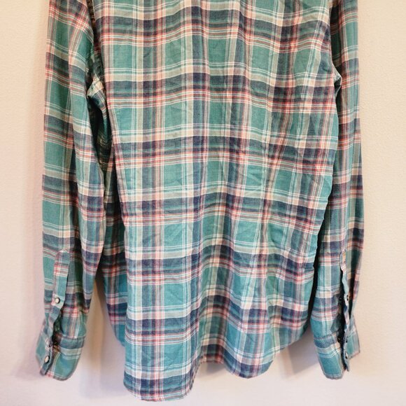 Vtg GUESS Pearl Snap Western Button Up Long Green Plaid Embroidered Men Xl - Picture 14 of 16